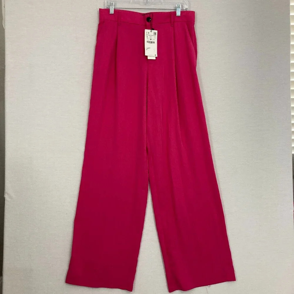 ZARA Hot Pink Ultra Soft Lyocell High Rise Wide Leg Pants